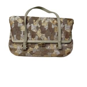 La France Shoulder Bags Weave Textured Gold Metal Abstract Womens‎ Brown VTG